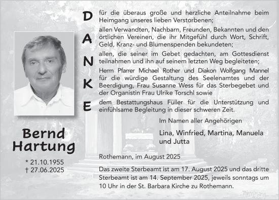 Traueranzeige von Bernd Hartung von FZ