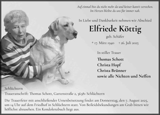 Traueranzeige von Elfriede Köttig von FZ