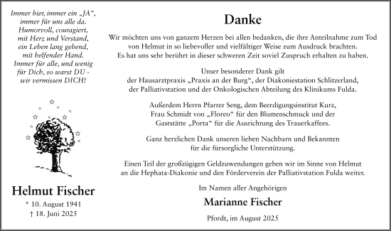 Traueranzeige von Helmut Fischer von FZ