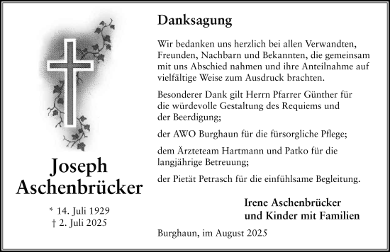 Traueranzeige von Joseph Aschenbrücker von FZ