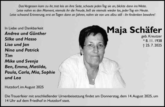 Traueranzeige von Maja Schäfer von FZ