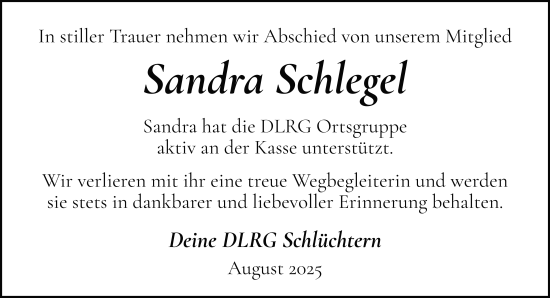 Traueranzeige von Sandra Schlegel von FZ