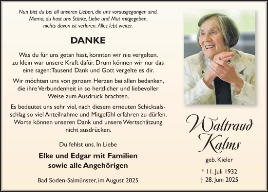 Traueranzeige von Waltraud Kalms von FZ