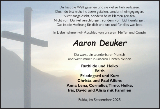 Traueranzeige von Aaron Deuker von FZ