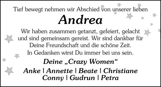 Traueranzeige von Andrea Menigat von FZ