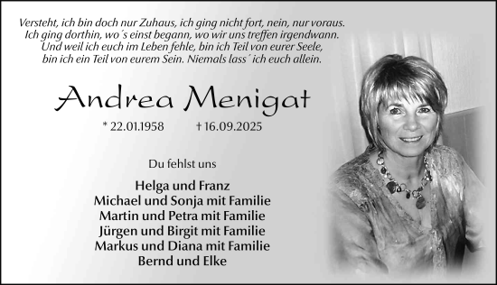Traueranzeige von Andrea Menigat von FZ