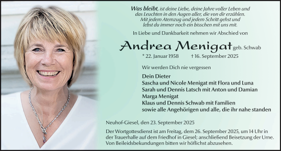 Traueranzeige von Andrea Menigat von FZ