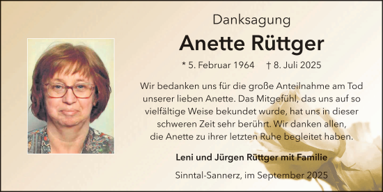 Traueranzeige von Anette Rüttger von FZ