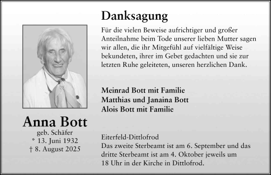 Traueranzeige von Anna Bott von FZ