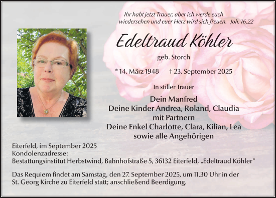 Traueranzeige von Edeltraud Köhler von FZ