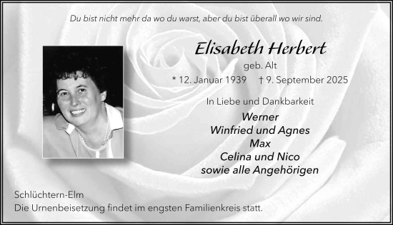 Traueranzeige von Elisabeth Herbert von FZ
