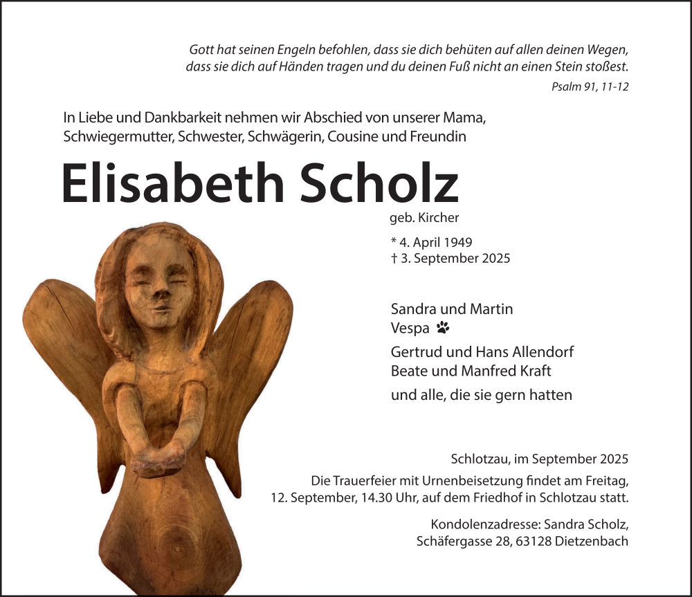  Traueranzeige für Elisabeth Scholz vom 09.09.2025 aus FZ