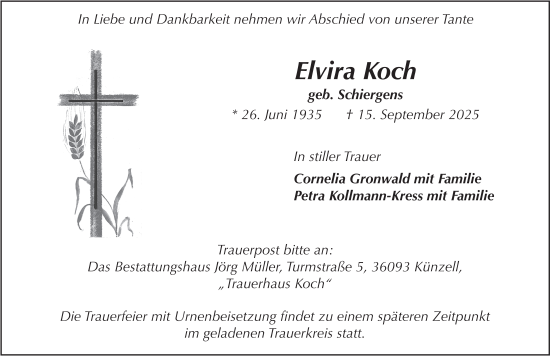 Traueranzeige von Elvira Koch von FZ