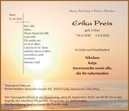 Traueranzeige von Erika Preis von FZ