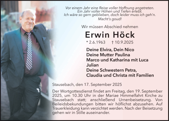 Traueranzeige von Erwin Höck von FZ