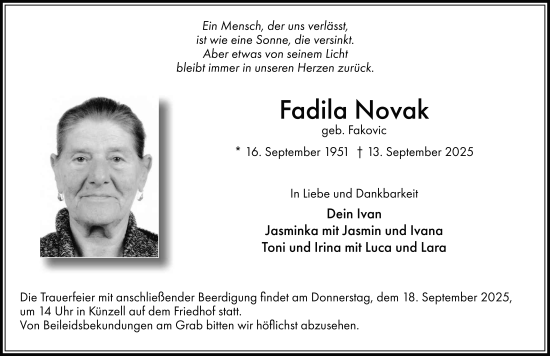 Traueranzeige von Fadila Novak von FZ