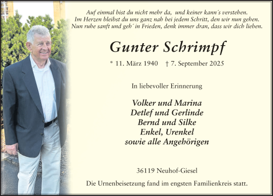 Traueranzeige von Gunter Schrimpf von FZ