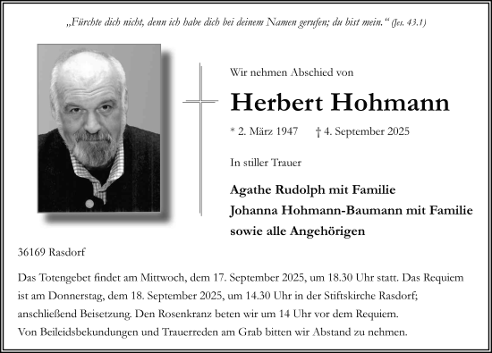 Traueranzeige von Herbert Hohmann von FZ