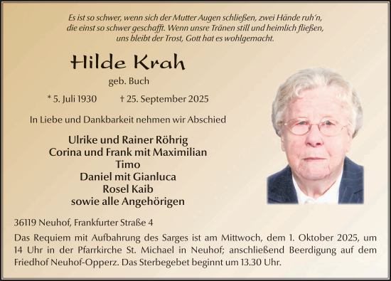 Traueranzeige von Hilde Krah von FZ