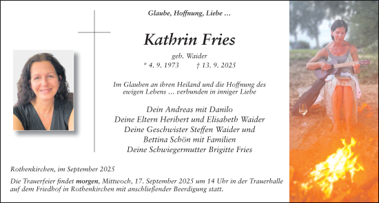 Traueranzeige von Kathrin Fries von FZ