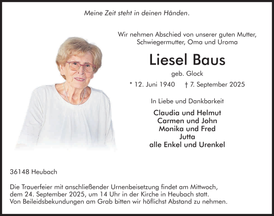 Traueranzeige von Liesel Baus von FZ
