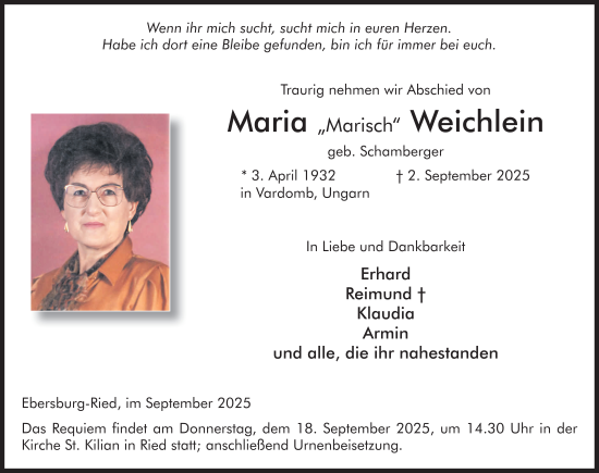 Traueranzeige von Maria Weichlein von FZ