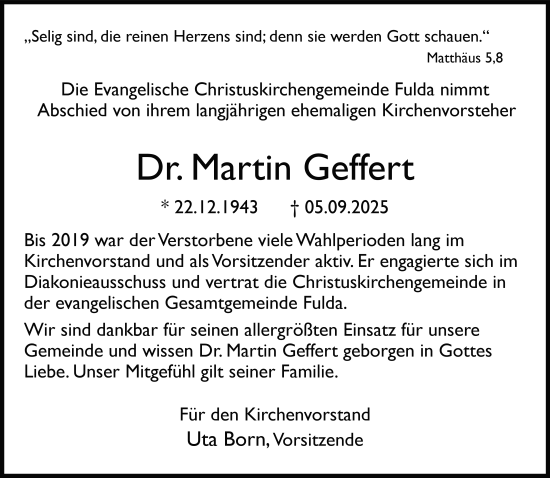 Traueranzeige von Martin Geffert von FZ