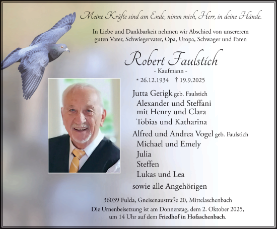 Traueranzeige von Robert Faulstich von FZ