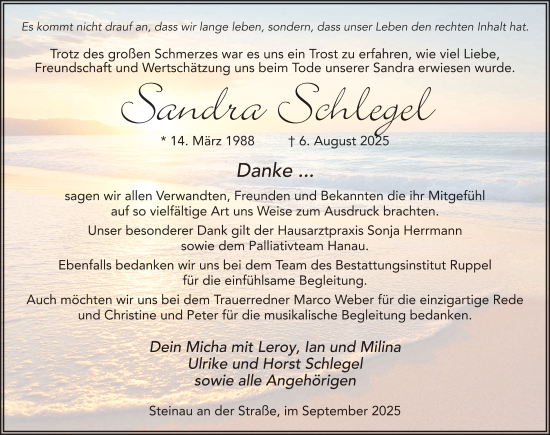 Traueranzeige von Sandra Schlegel von FZ