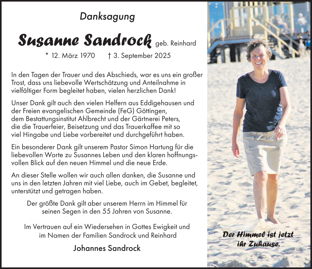  Traueranzeige für Susanne Sandrock vom 27.09.2025 aus FZ