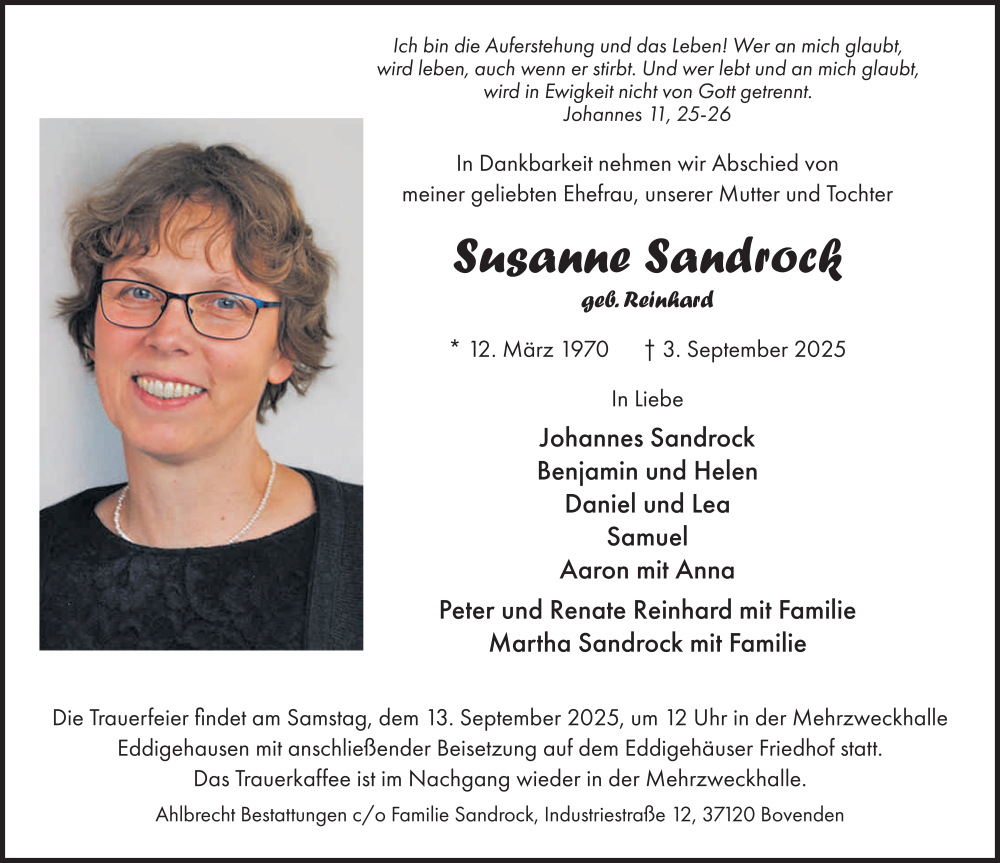  Traueranzeige für Susanne Sandrock vom 06.09.2025 aus FZ