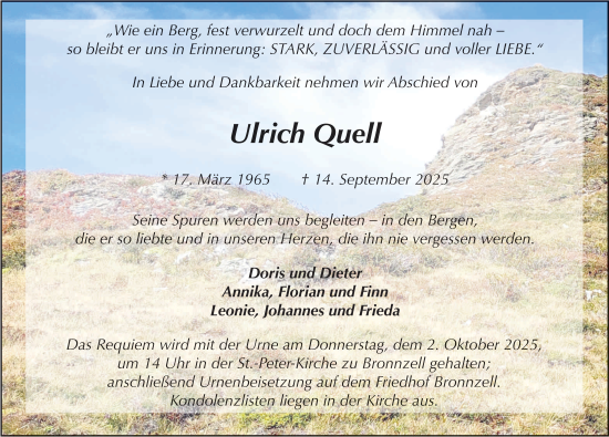 Traueranzeige von Ulrich Quell von FZ