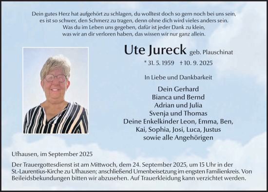 Traueranzeige von Ute Jurek von FZ