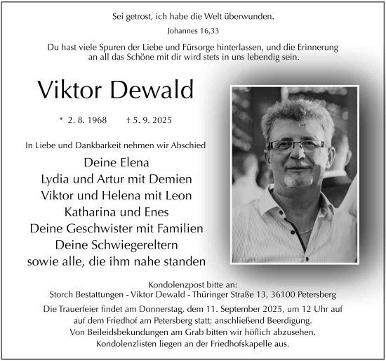 Traueranzeige von Viktor Dewald von FZ