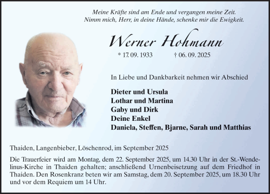 Traueranzeige von Werner Hohmann von FZ