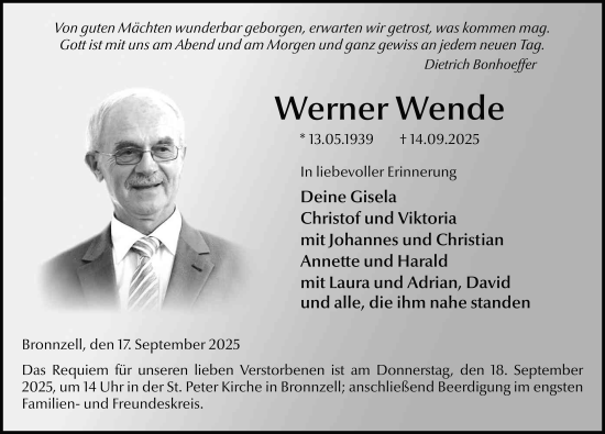 Traueranzeige von Werner Wende von FZ