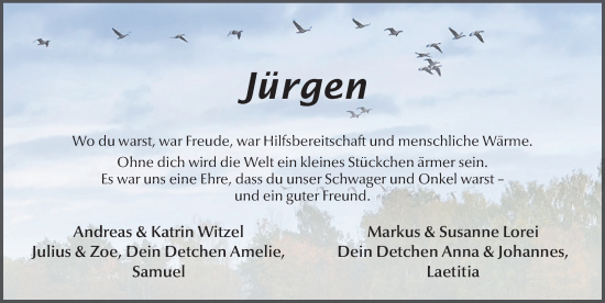 Traueranzeige von Jürgen Kehrel von FZ