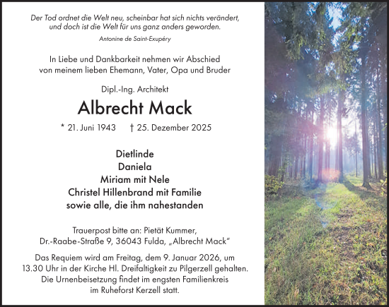 Traueranzeige von Albrecht Mack von FZ