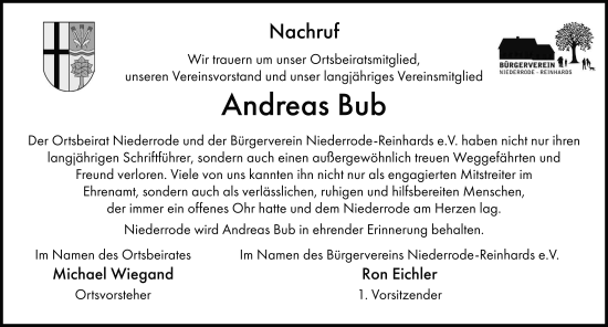 Traueranzeige von Andreas Bub von FZ