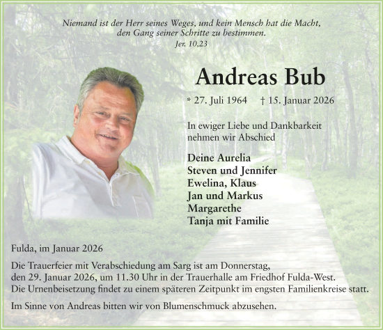 Traueranzeige von Andreas Bub von FZ