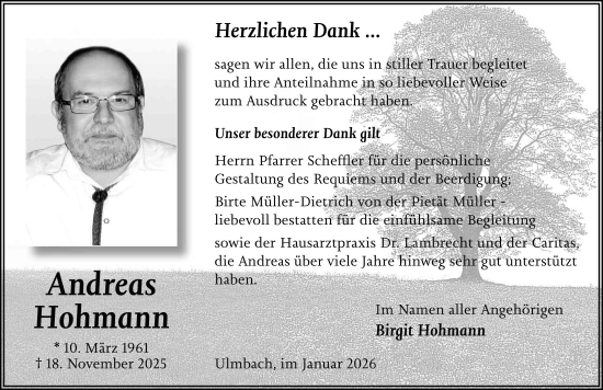 Traueranzeige von Andreas Hohmann von FZ