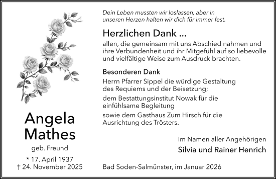 Traueranzeige von Angela Mathes von FZ