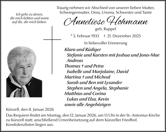 Traueranzeige von Anneliese Hohmann von FZ
