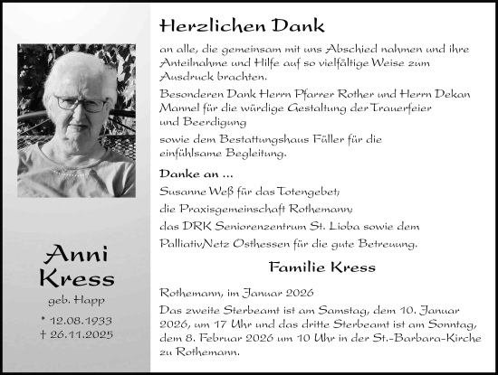 Traueranzeige von Anni Kress von FZ