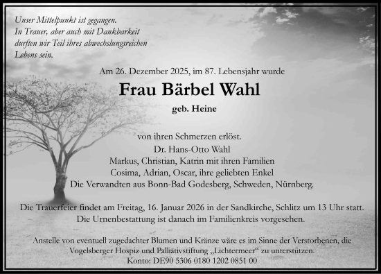 Traueranzeige von Bärbel Wahl von FZ