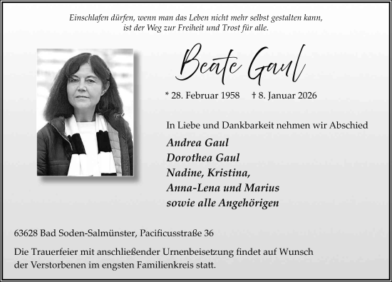 Traueranzeige von Beate Gaul von FZ