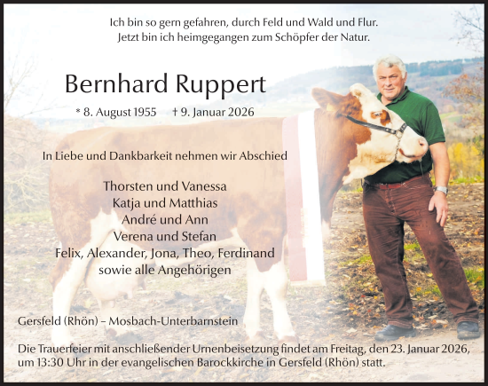 Traueranzeige von Bernhard Ruppert von FZ