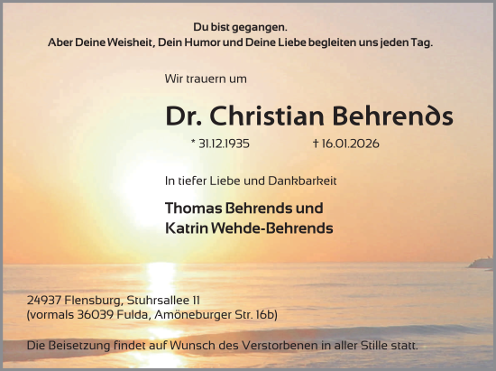 Traueranzeige von Christian Behrends von FZ