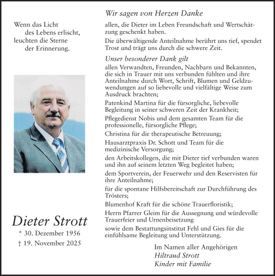 Traueranzeige von Dieter Strott von FZ