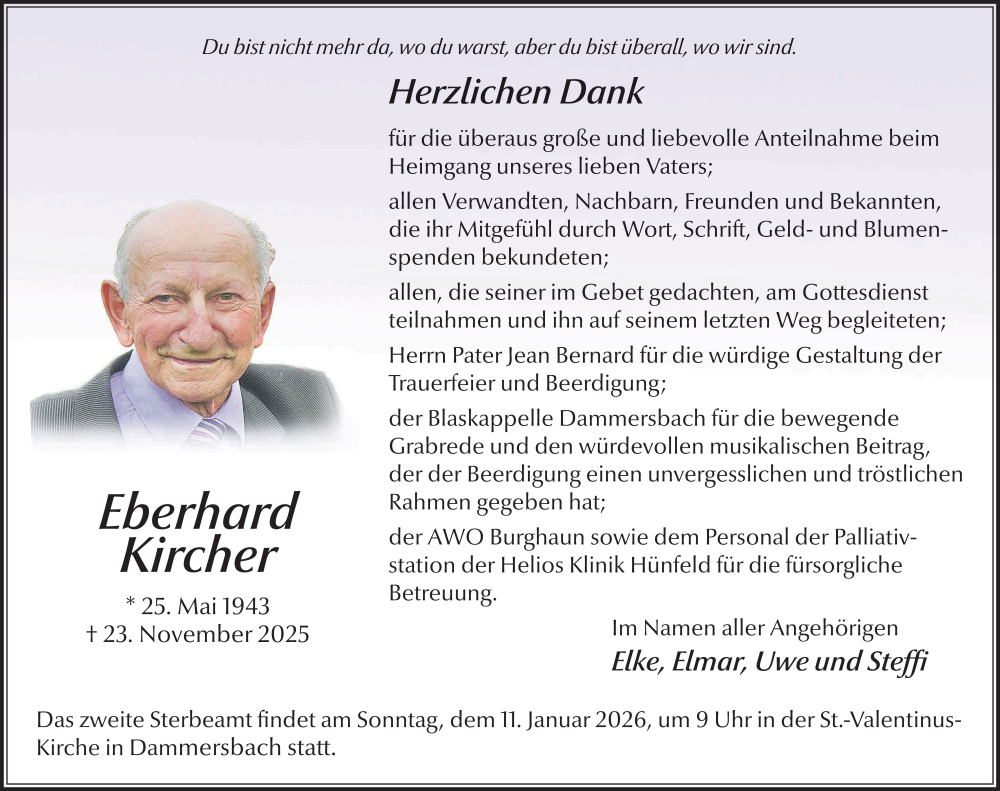  Traueranzeige für Eberhard Kircher vom 10.01.2026 aus FZ
